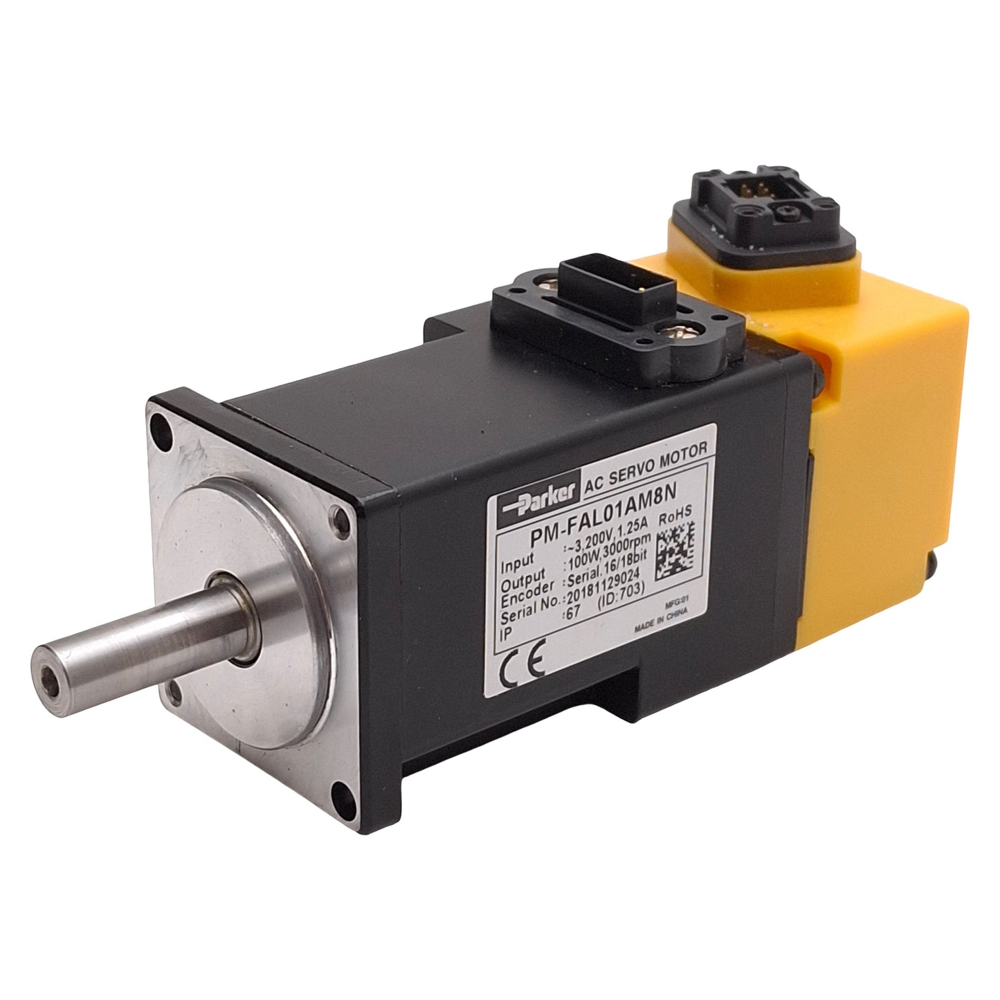 Used Parker PM-FAL01AM8N Pulse Drive Servo Motor, 100W, 3200VAC 1.25A, 40mm Flange