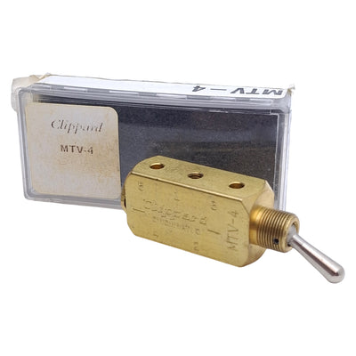 New – Open box Clippard MTV-4 Brass Toggle Air Control Valve, 2-Position 5-Port, N/C, 10-32
