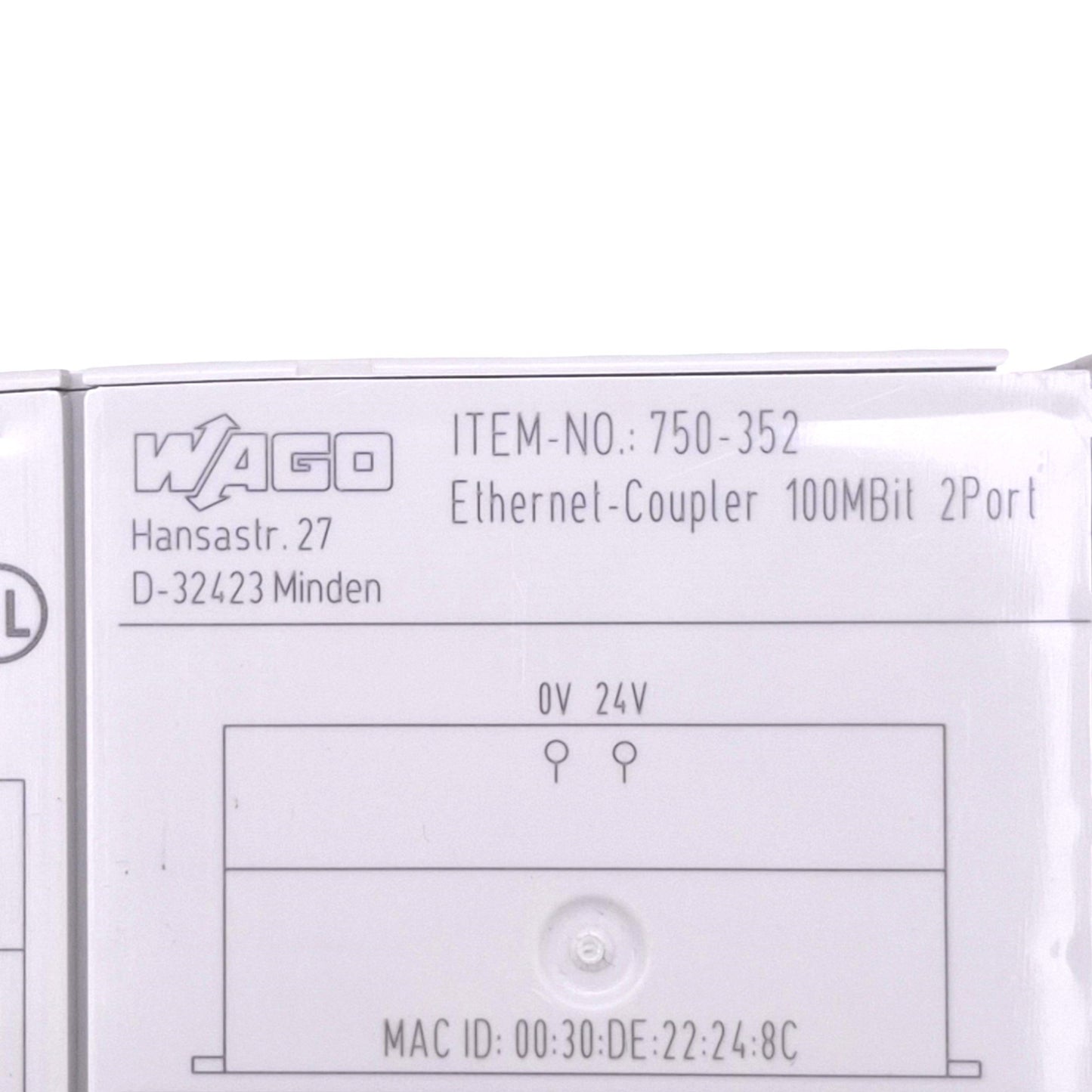 Used Wago 750-352 Ethernet Coupler Module, 2-Port RJ45 10/100Mbps, 24VDC, DIN Rail