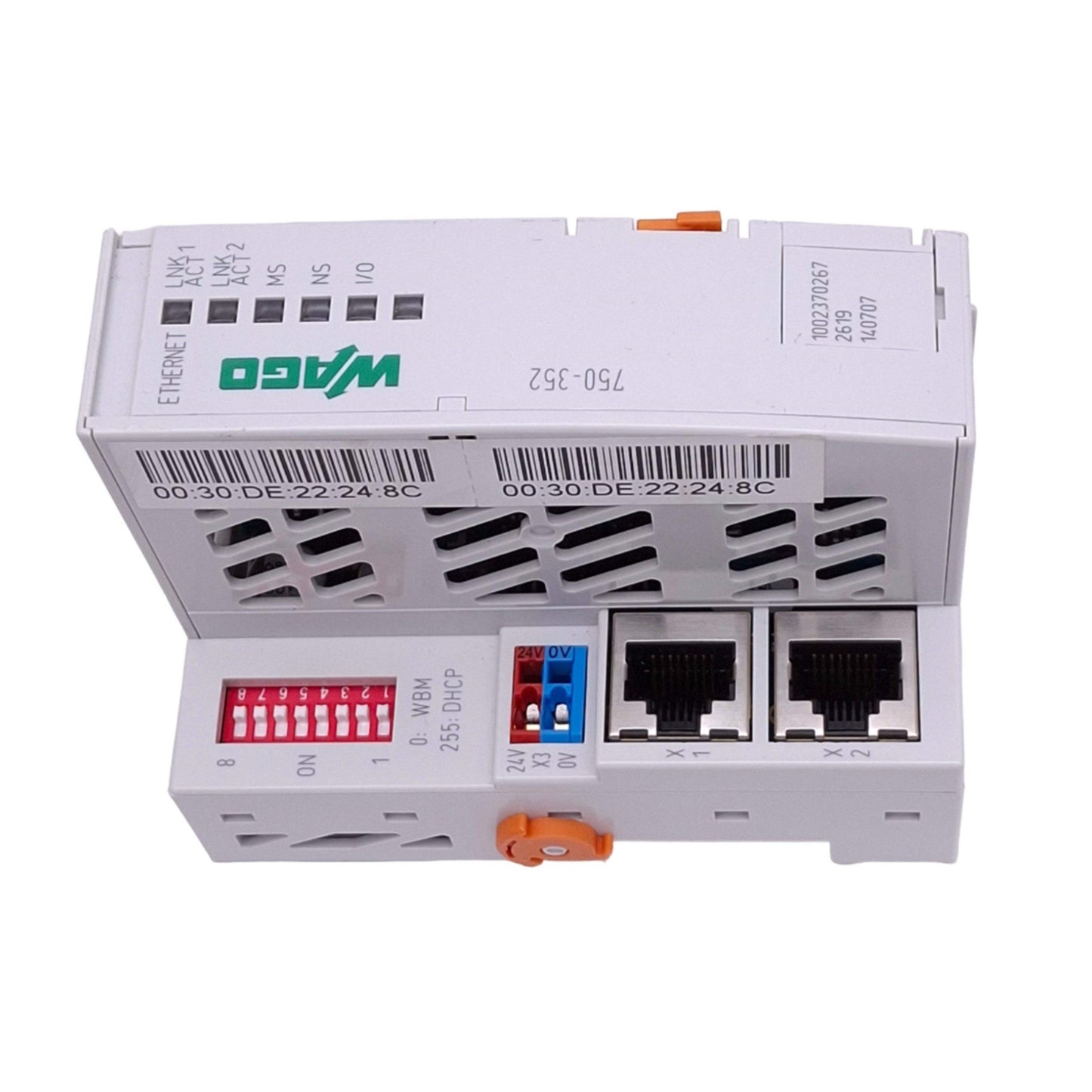 Used Wago 750-352 Ethernet Coupler Module, 2-Port RJ45 10/100Mbps, 24VDC, DIN Rail