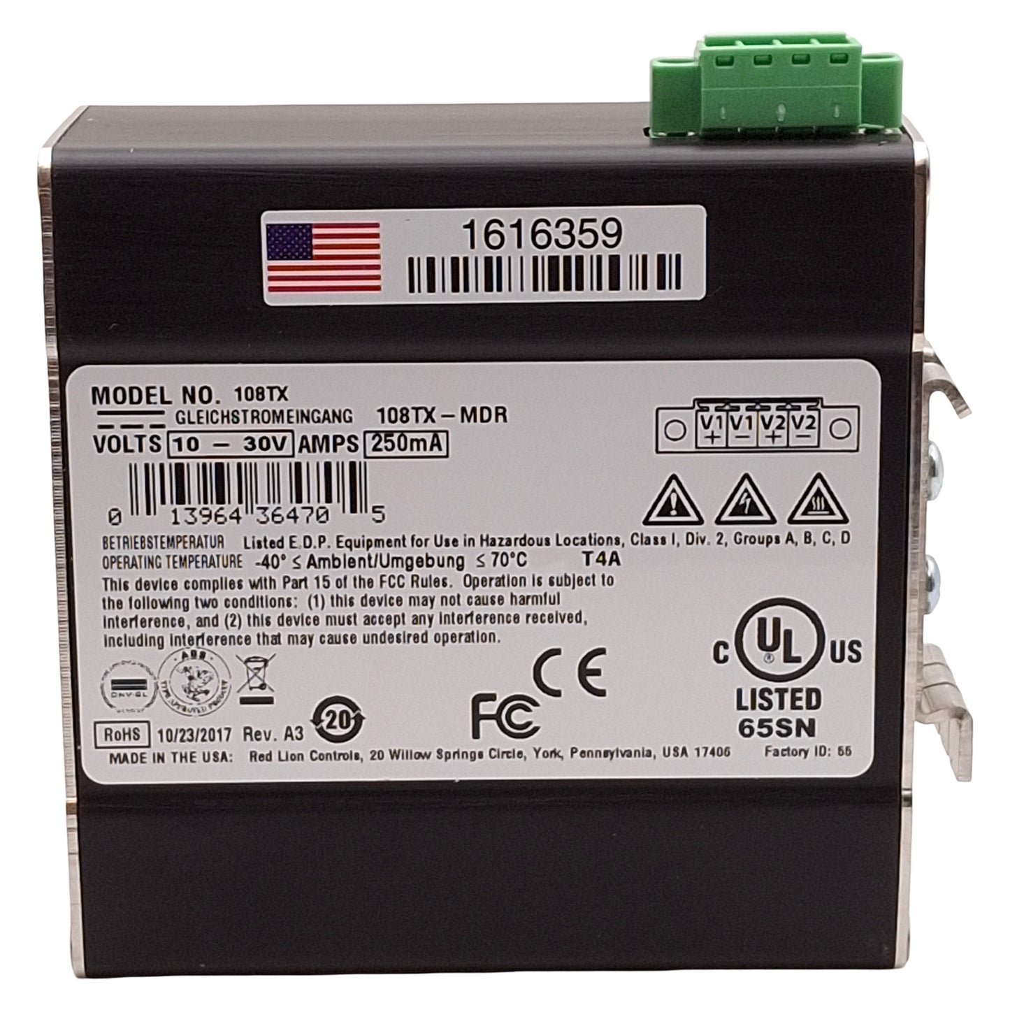 Used N-Tron 108TX-MDR Unmanaged Industrial Ethernet Switch, 8-Port, RJ45, 10-30VDC