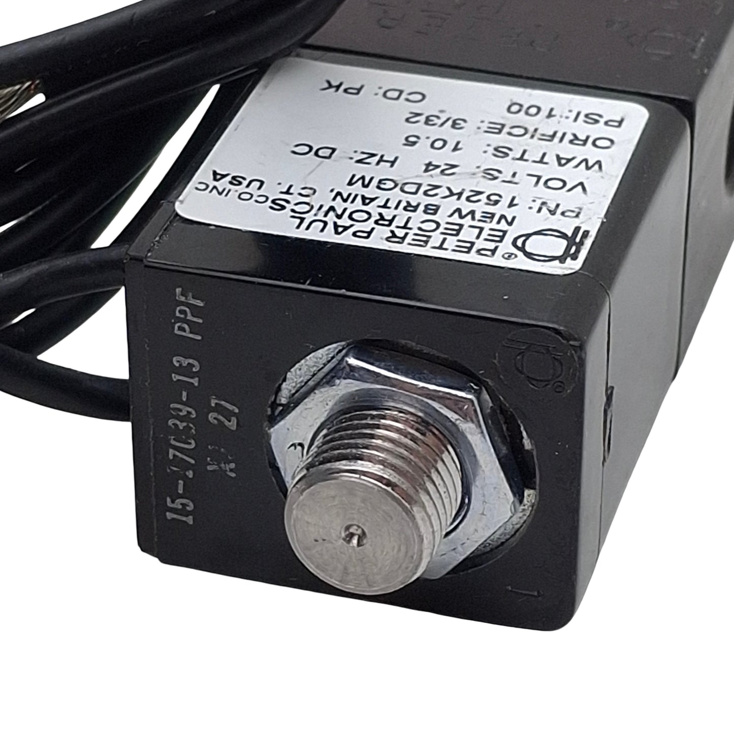 Used Peter Paul 152K2DGM Solenoid Valve, 2-Way NC, 1/8in NPT, 100psi Max, 24VDC Coil
