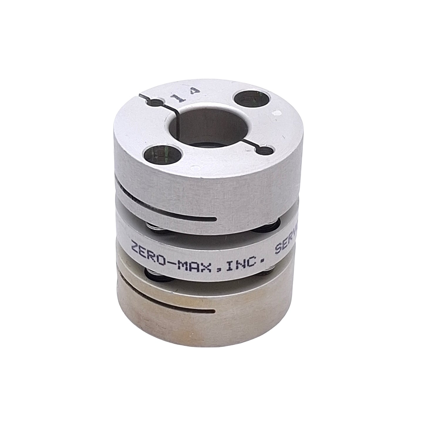 Used Zero Max SC030R-14-6.35 Flexible Coupling, 14mm & 6.35mm Bore, 34mm OD x 37mm L