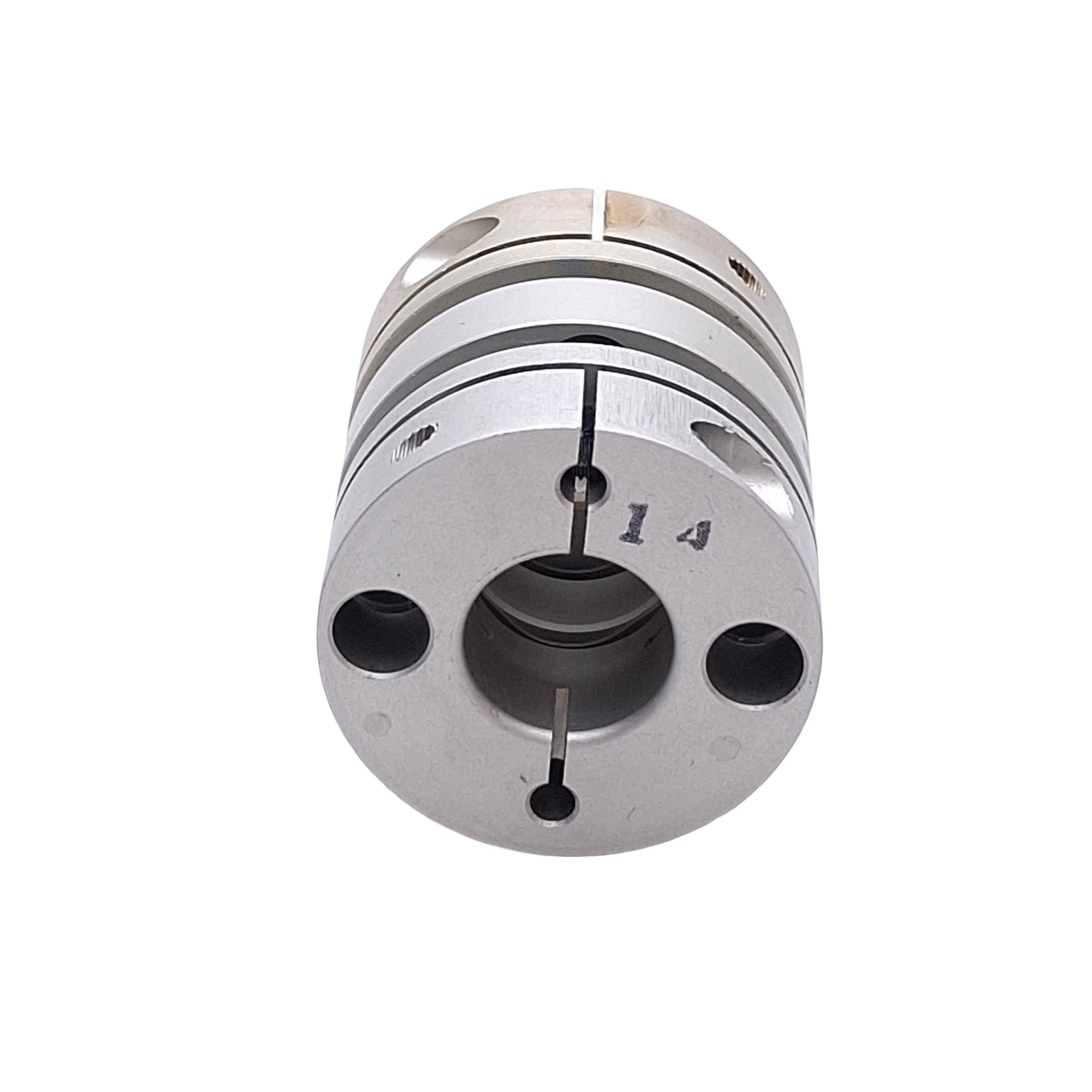 Used Zero Max SC030R-14-6.35 Flexible Coupling, 14mm & 6.35mm Bore, 34mm OD x 37mm L