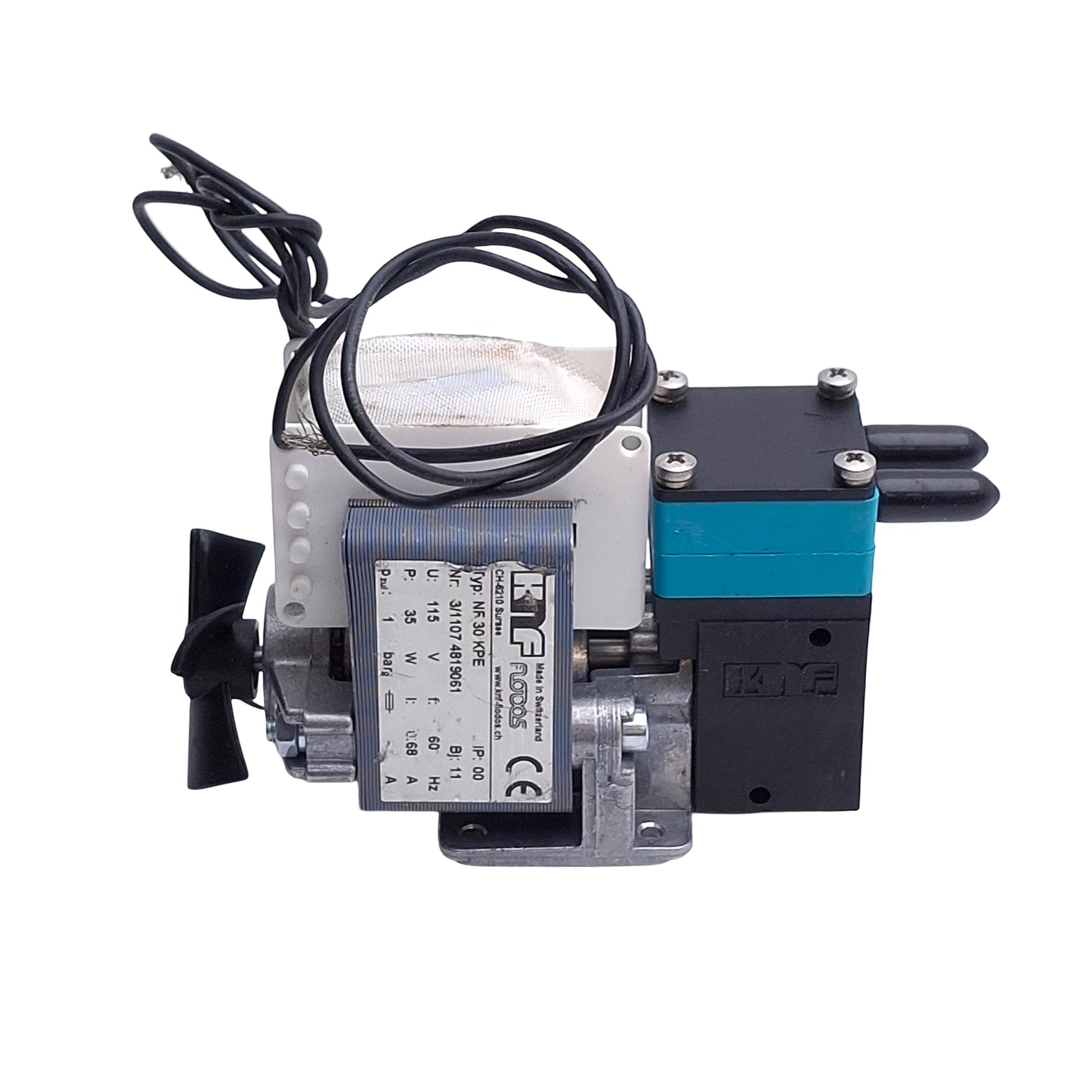 Used KNF NF30KPE Diaphragm Pump, 1bar, 115VAC 35W, 4mm Hose Barb, 6m Head, 0.3L/Min