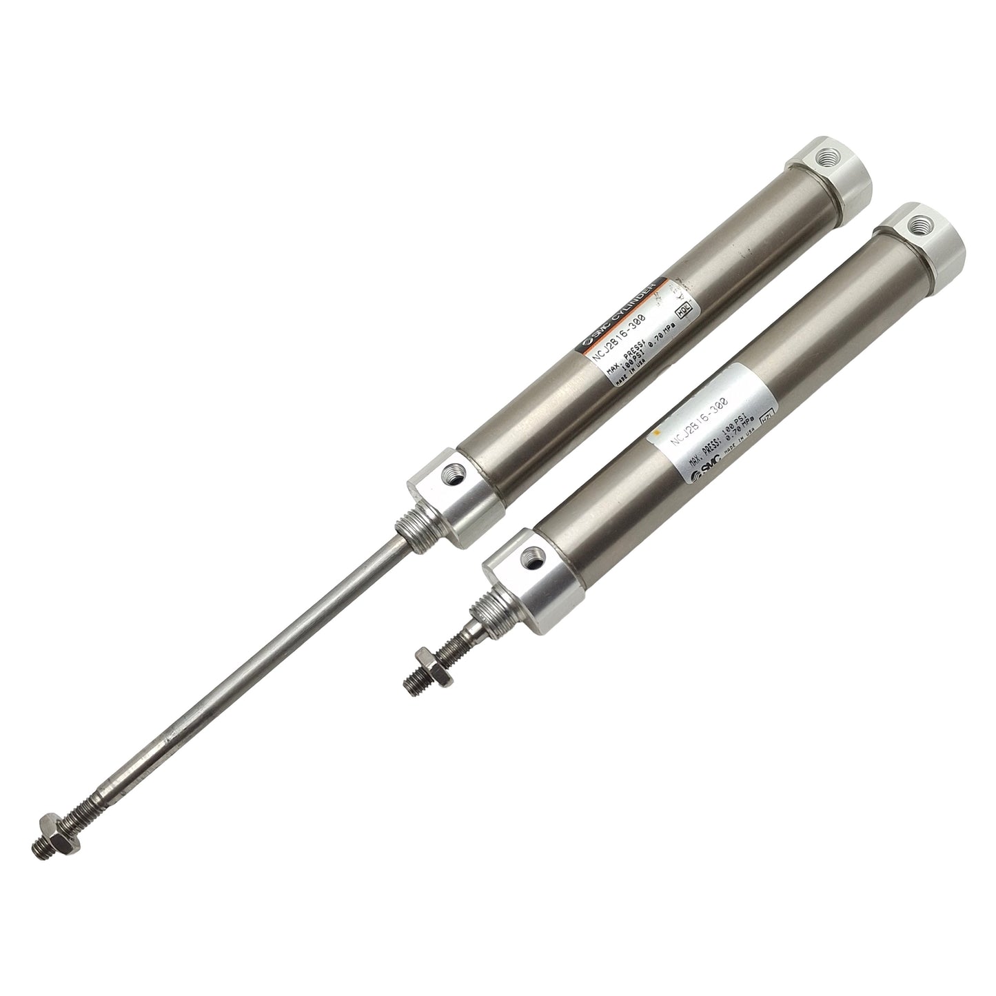 Used Lot of 2 SMC NCJ2B16-300 Pneumatic Cylinder, ø5/8in Bore, 3in Stroke, 100psi
