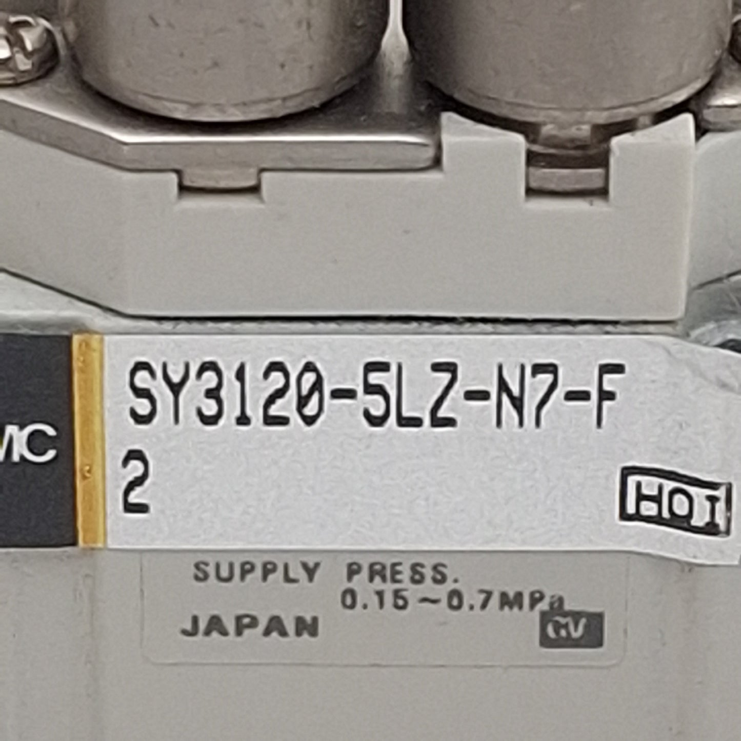 Used SMC SY3120-5LZ-N7-F2 Solenoid Valve, 5-Way, 1/4 Tube, 0.15-0.7MPa, 24VDC Coil