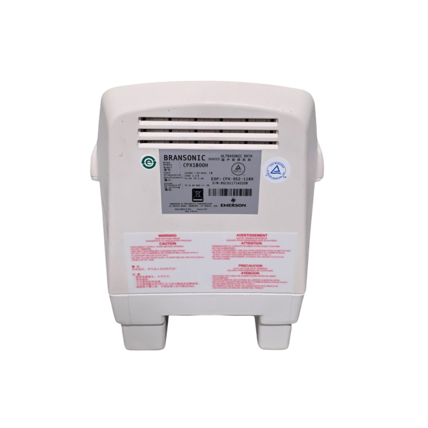 Used Branson CPX1800H Heated Ultrasonic Cleaning Bath 0.5 Gallon, 40kHz, 120VAC