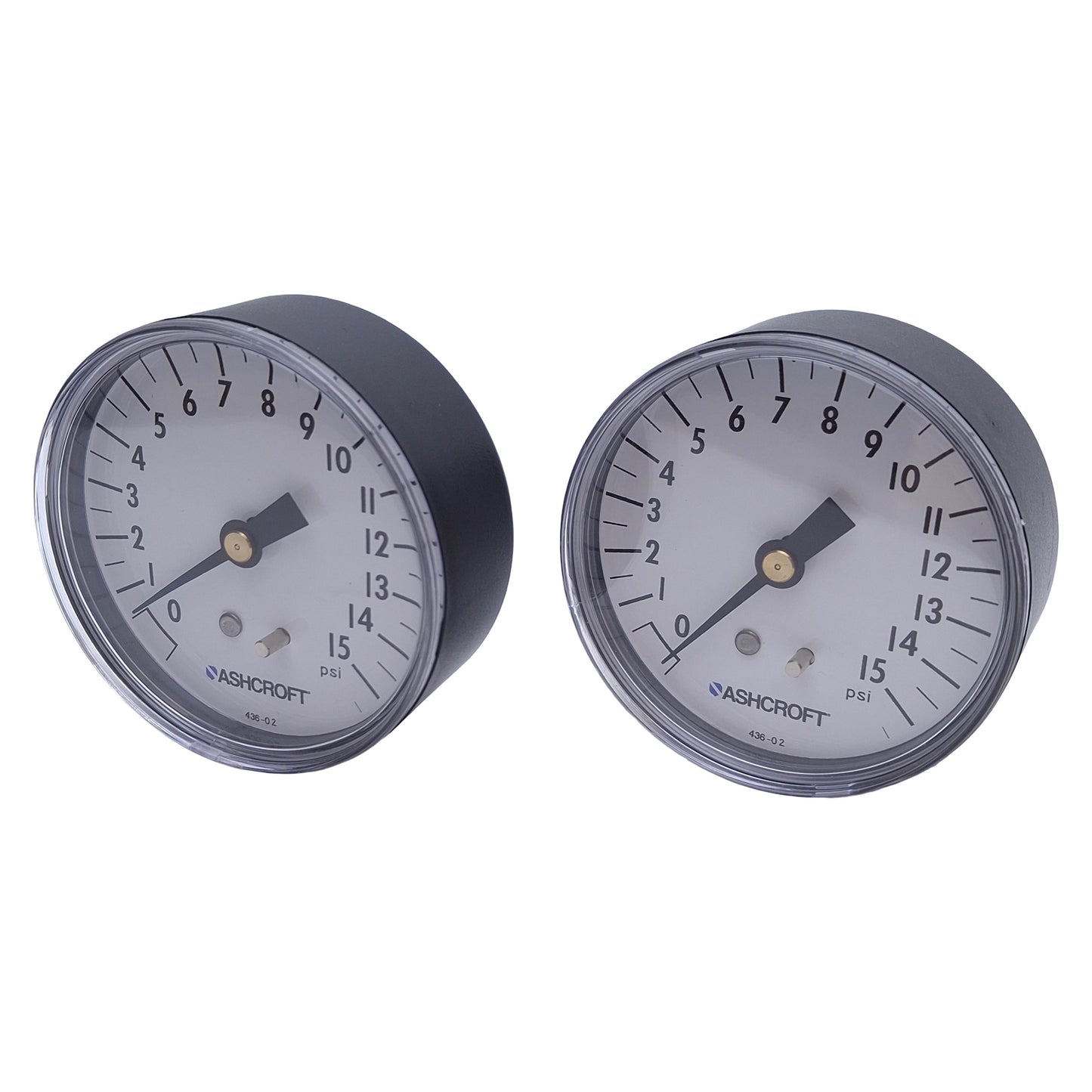 Used Lot of 2 Ashcroft 25W1005PH02B15# Pressure Gauge 0-15psi, 1/4" NPT, 2-1/2" Dial