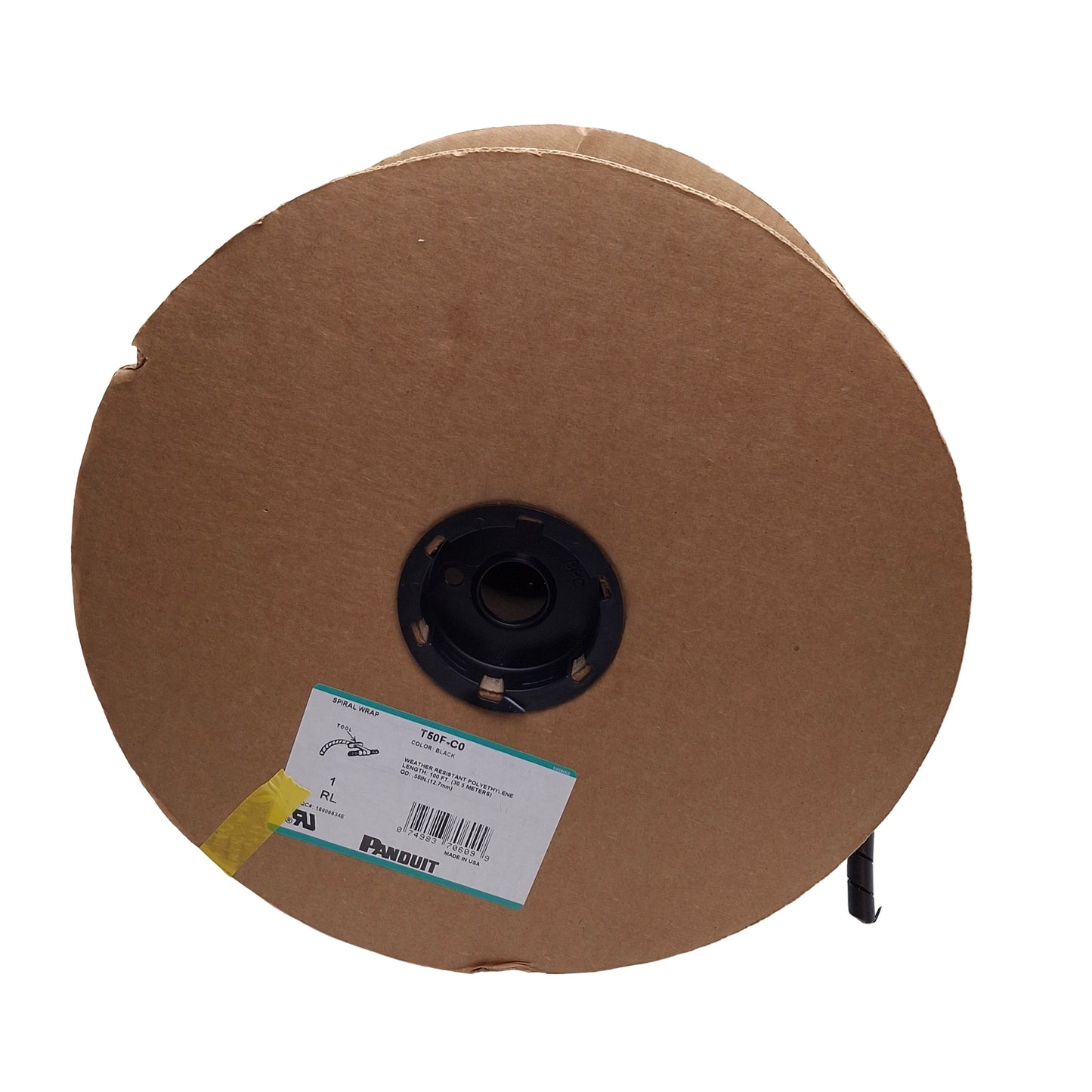 New – Open box Panduit T50F-C0 Spiral Wrap Wire Routing Cable Management Sleeve, ø1/2in x ~55ft