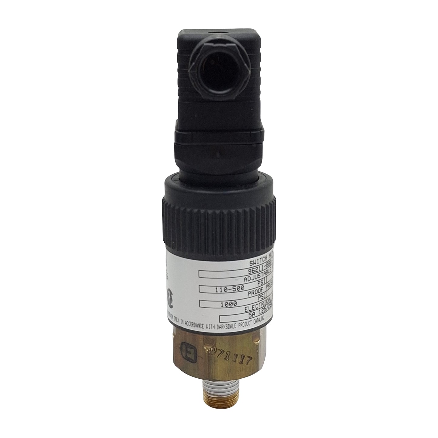 Used Barksdale 96211-BB6-T2 Compact Pressure Switch, SPDT, 5A 125/250VAC, 110-500psi