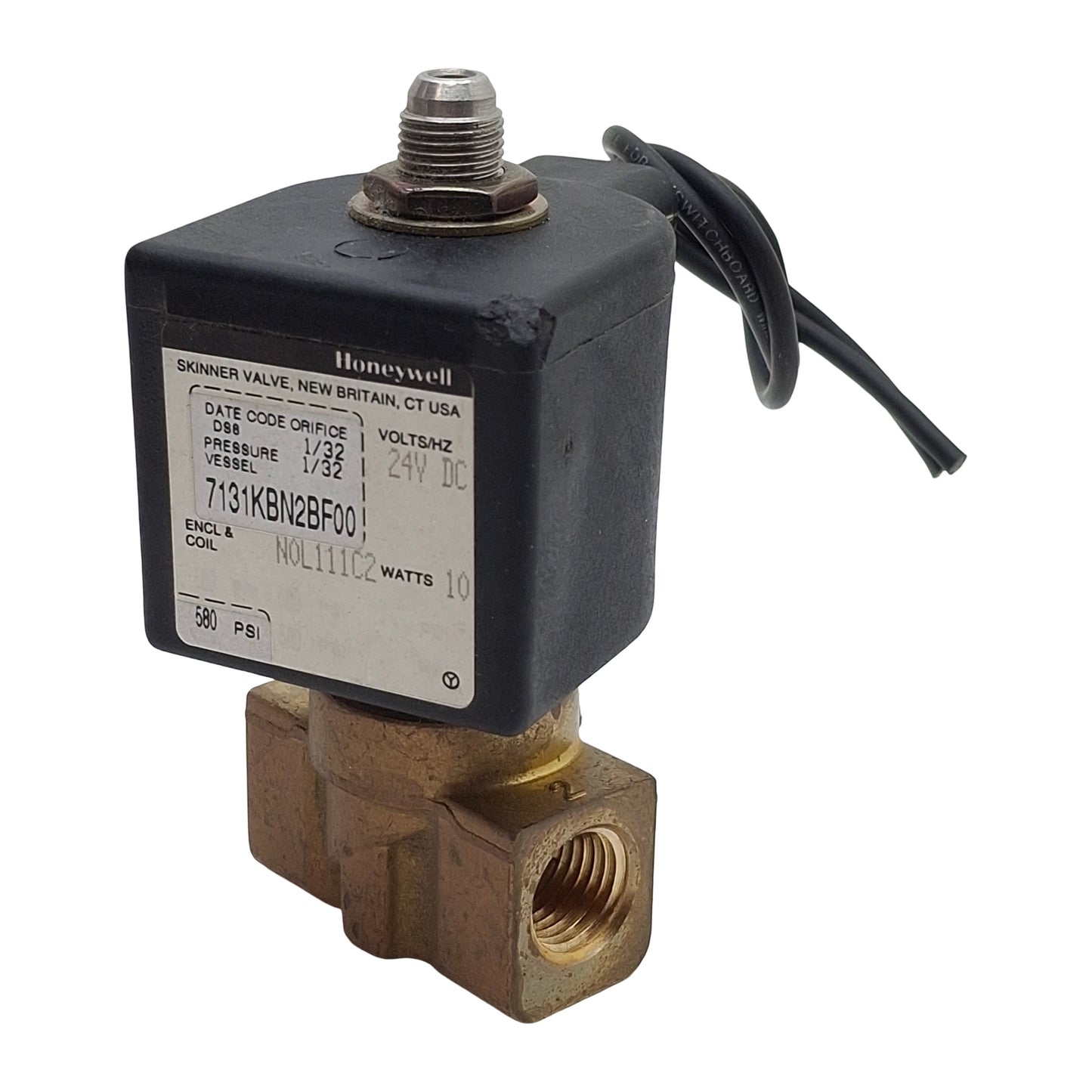 Used Honeywell 7131KBN2BF00 Solenoid Valve, 2-Port 1/4in NPT, 580psi Max, 24VDC Coil