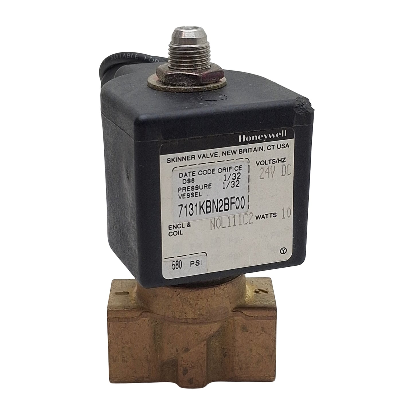 Used Honeywell 7131KBN2BF00 Solenoid Valve, 2-Port 1/4in NPT, 580psi Max, 24VDC Coil