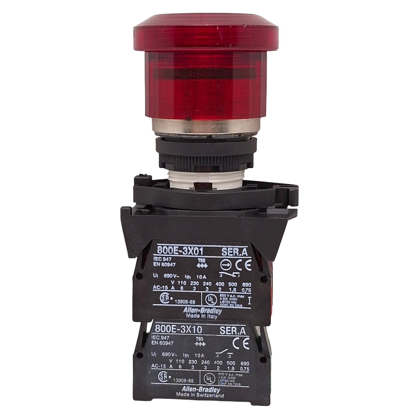 Used Allen Bradley 800ES-LMP24 Illuminated E-Stop Pushbutton, 2NC+1NO, 24V Lamp