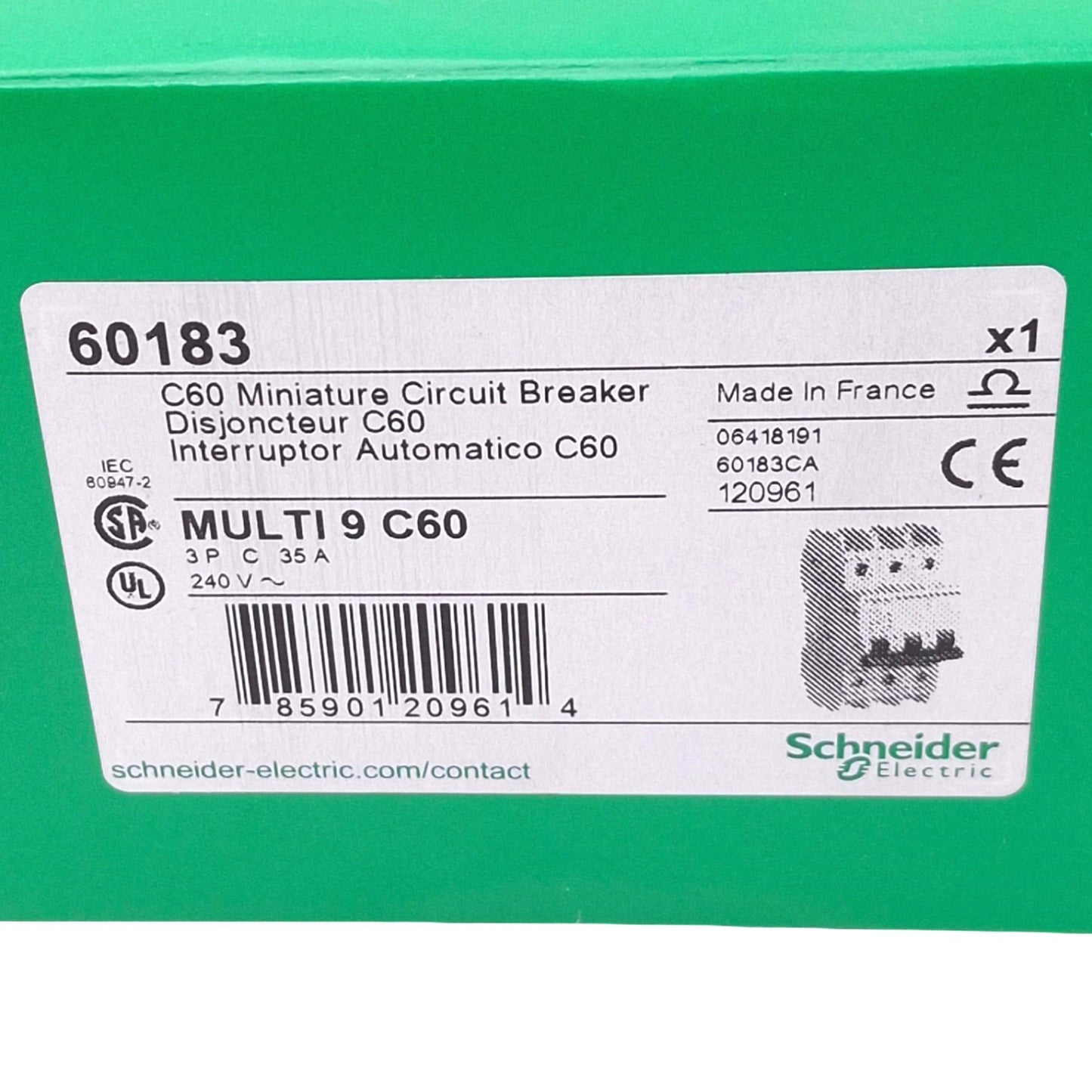 New Schneider Electric 60183 Multi9 C60 Circuit Breaker, 3-Pole 35A, 240VAC