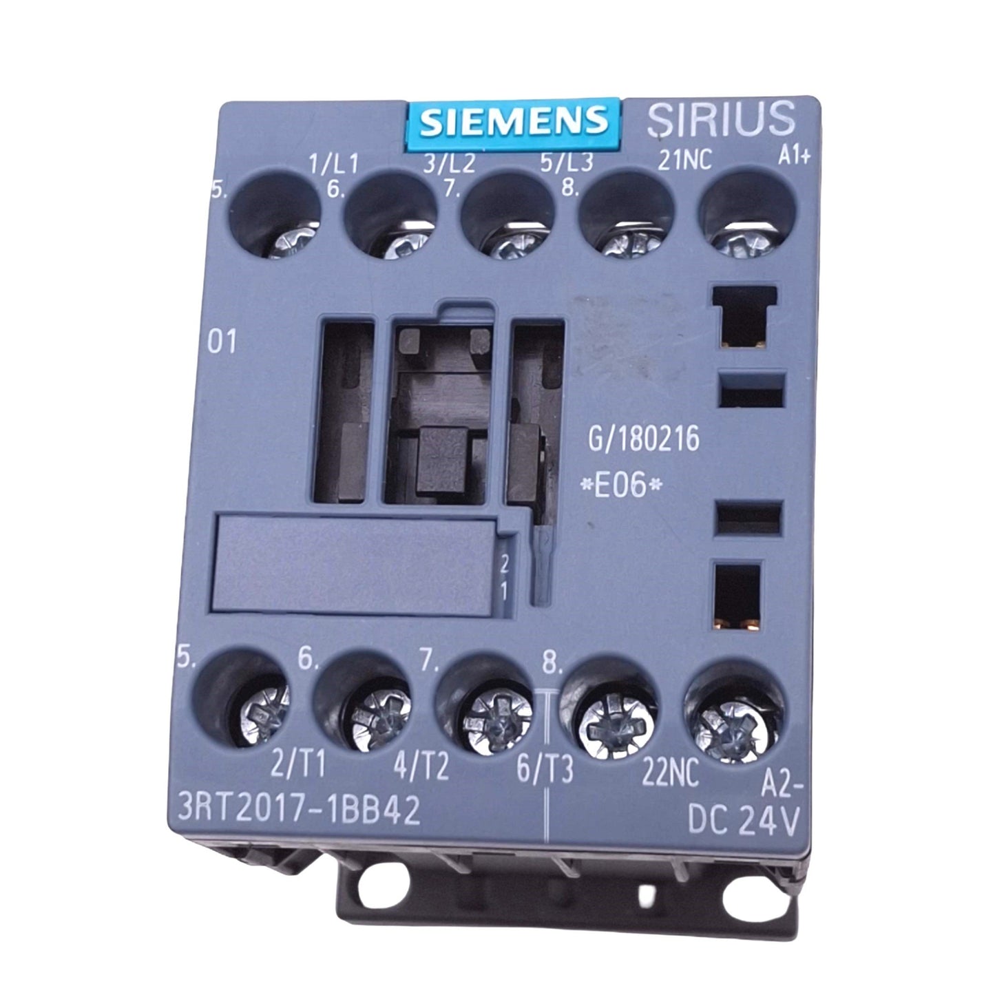 Used Siemens 3RT2017-1BB42 Contactor, 3-Pole NO, 1NC Aux, 12A Max, 24VDC Coil