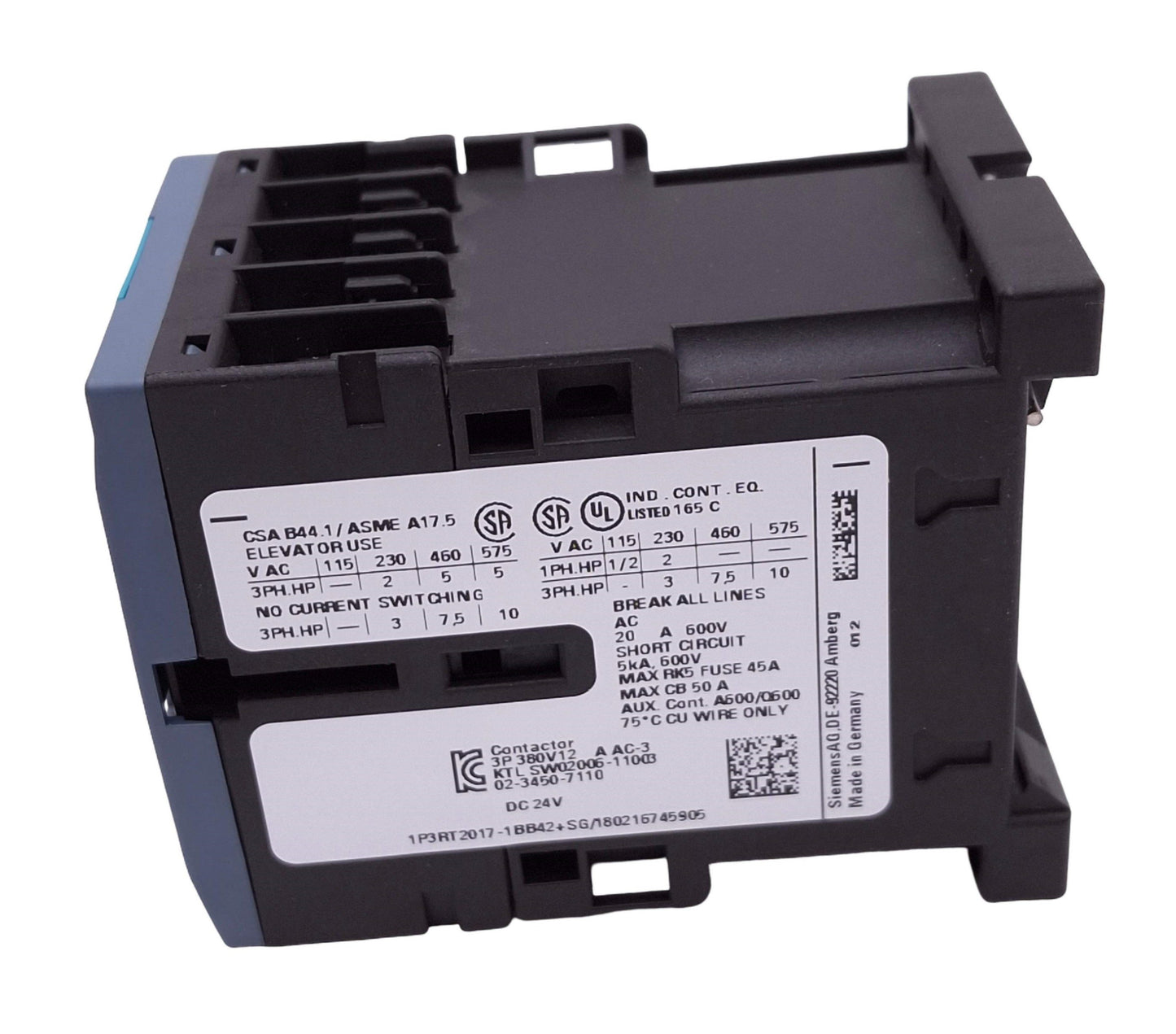 Used Siemens 3RT2017-1BB42 Contactor, 3-Pole NO, 1NC Aux, 12A Max, 24VDC Coil
