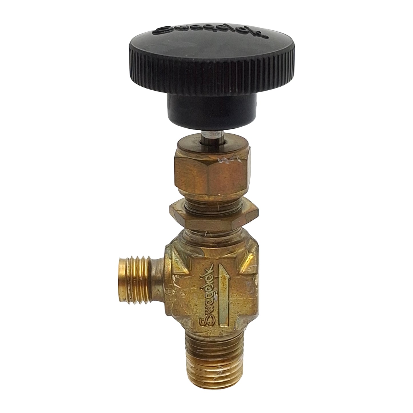 Used Swagelok B-1RM4-S4-A Needle Valve, 1/4in NPT Male x 1/4in Tube, 3000psi, 0.37Cv
