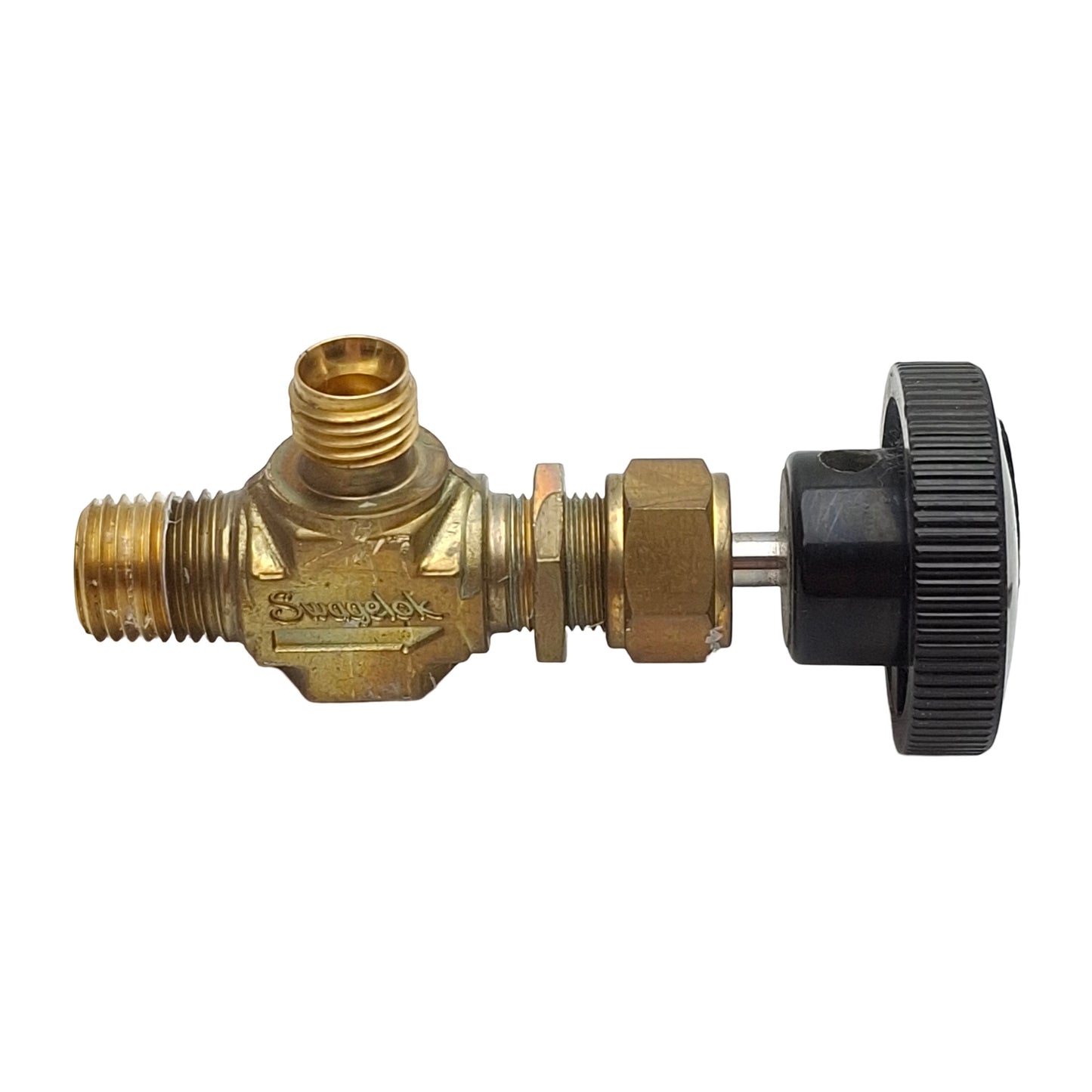 Used Swagelok B-1RM4-S4-A Needle Valve, 1/4in NPT Male x 1/4in Tube, 3000psi, 0.37Cv