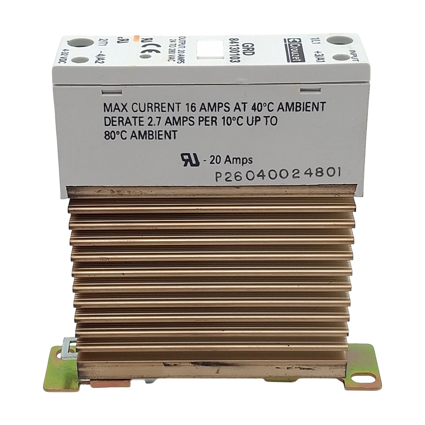 Used Crouzet GRD 84130103 Solid-State Relay, 4-32VDC In, 25A 24-280VAC Out, DIN Rail
