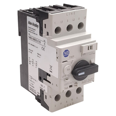Used Allen Bradley 140U-D6D3-C15 Circuit Breaker, 3-Pole, 15A, 600Y/347VAC, DIN Rail