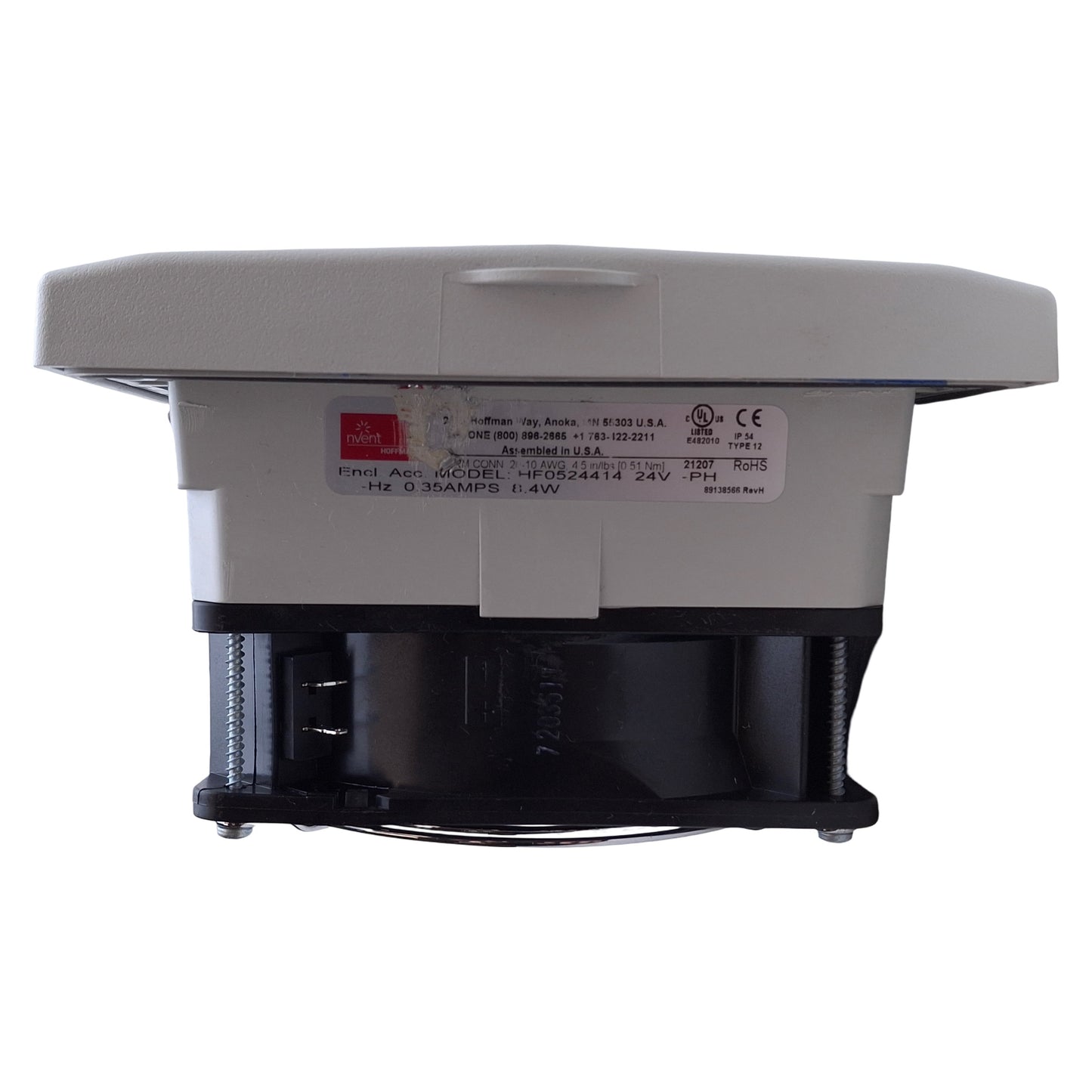 Used Hoffman HF0524414 nVent Enclosure Filter Fan 24VDC, 35CFM, 5in x 5in