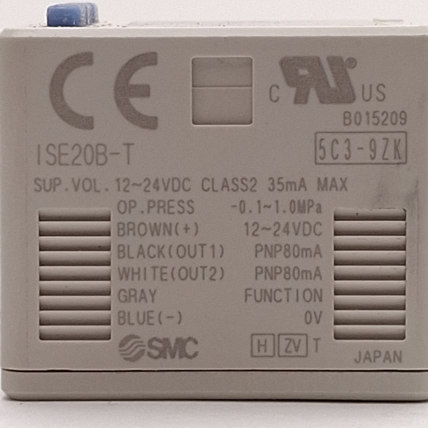 Used SMC ISE20B-T Pressure Sensor, PNP, -0.1~1.0MPa, 12-24VDC, M5 Port, 2m Cable