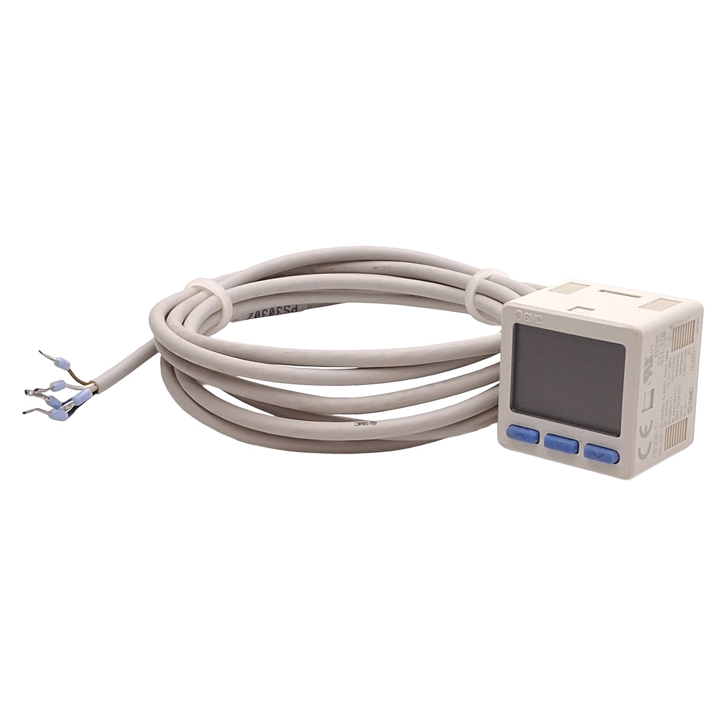 Used SMC ISE20B-T Pressure Sensor, PNP, -0.1~1.0MPa, 12-24VDC, M5 Port, 2m Cable