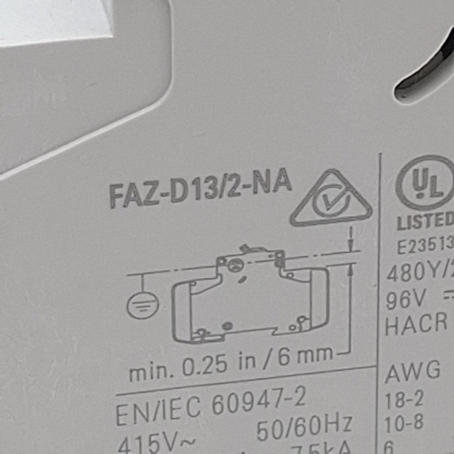 Used Eaton FAZ-D13/2-NA Circuit Breaker, 2-Pole, 13A 48VDC/277VAC, DIN Rail
