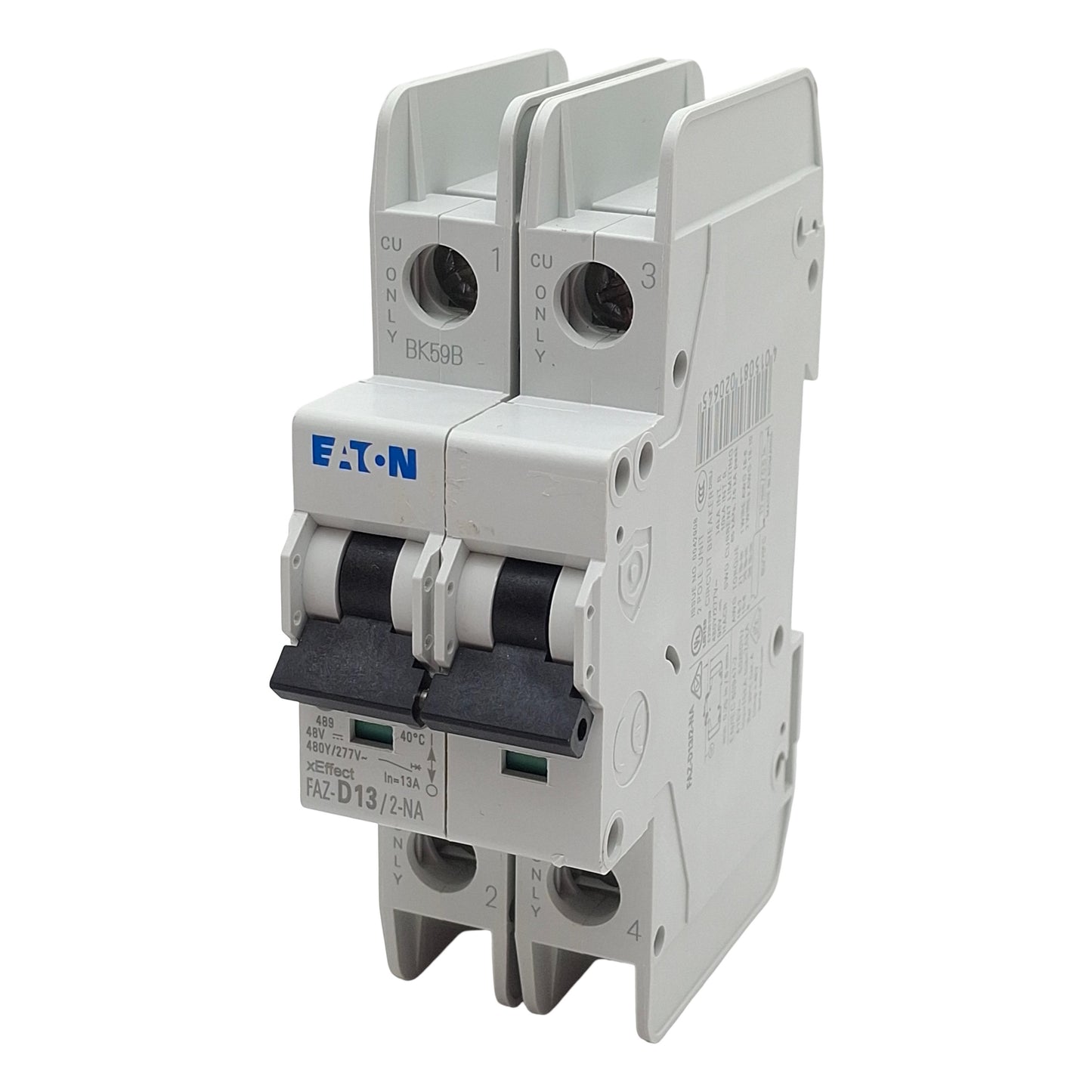 Used Eaton FAZ-D13/2-NA Circuit Breaker, 2-Pole, 13A 48VDC/277VAC, DIN Rail
