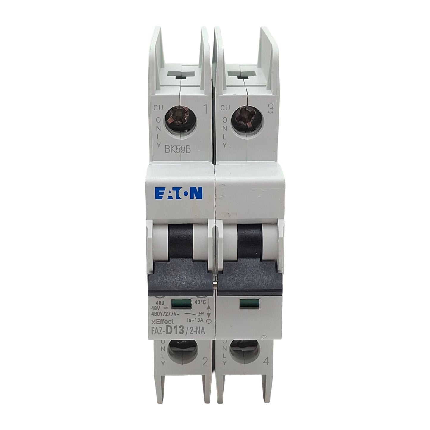 Used Eaton FAZ-D13/2-NA Circuit Breaker, 2-Pole, 13A 48VDC/277VAC, DIN Rail
