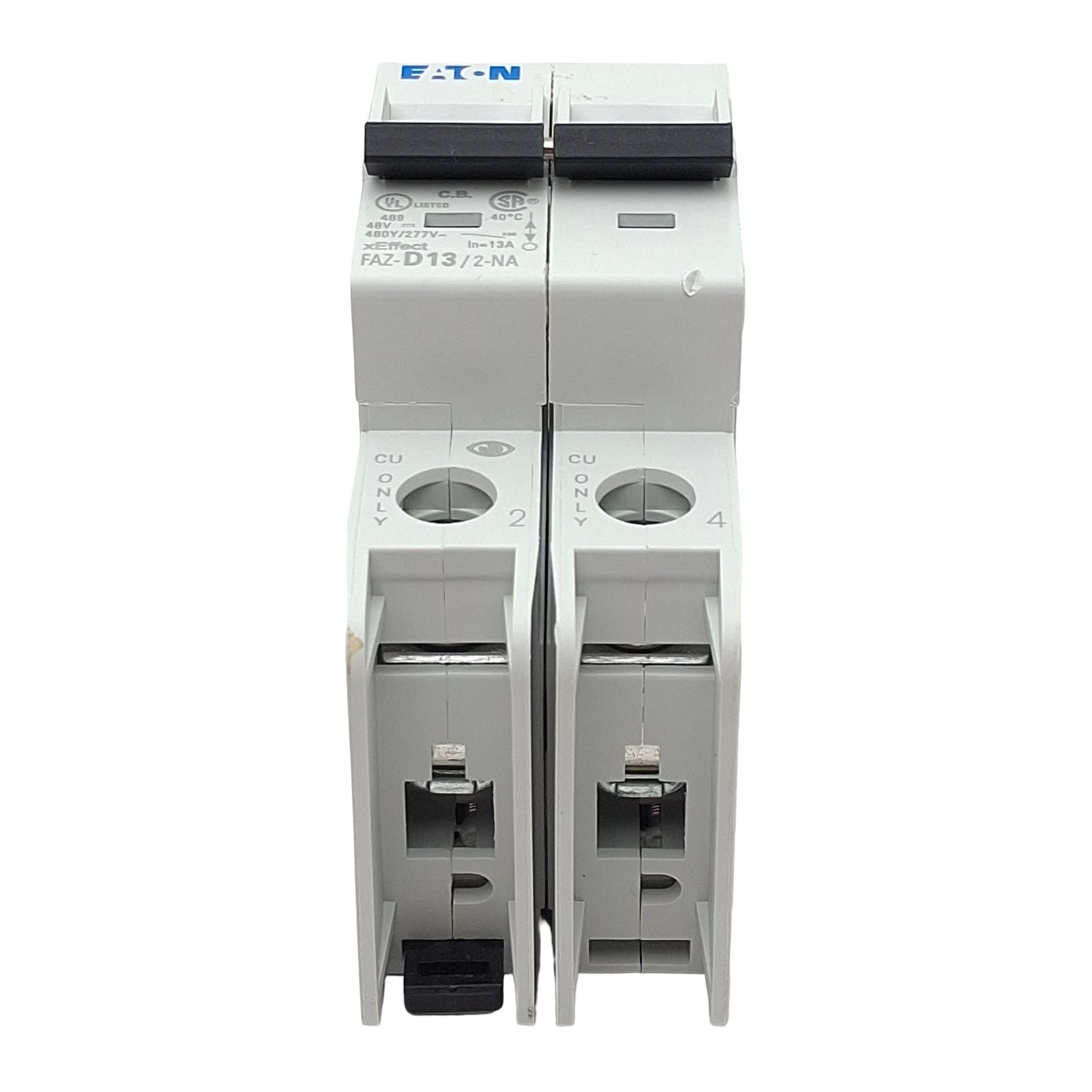 Used Eaton FAZ-D13/2-NA Circuit Breaker, 2-Pole, 13A 48VDC/277VAC, DIN Rail