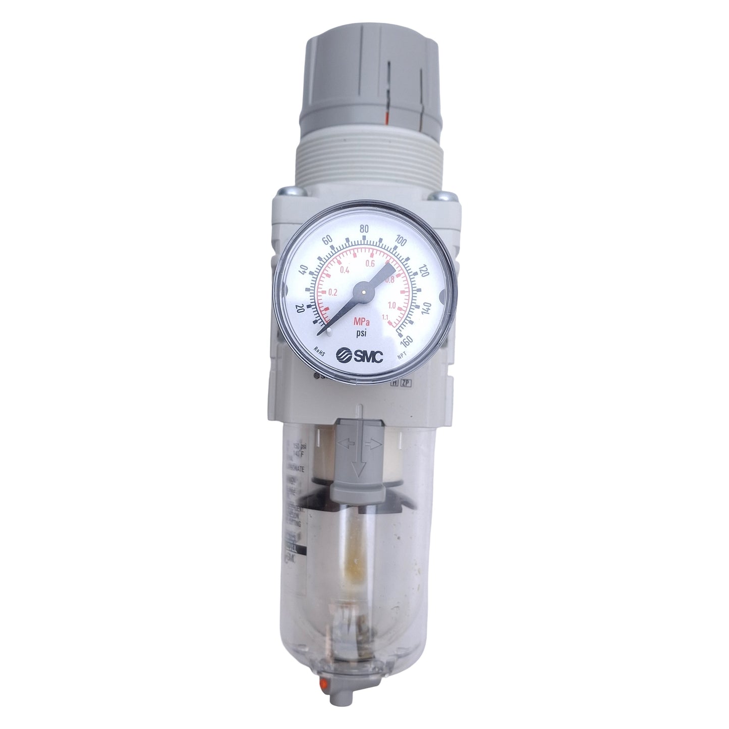 Used SMC AW30-N03-Z-A Pneumatic Filter Regulator 150psi Supply, 7-100psi Set Pressure
