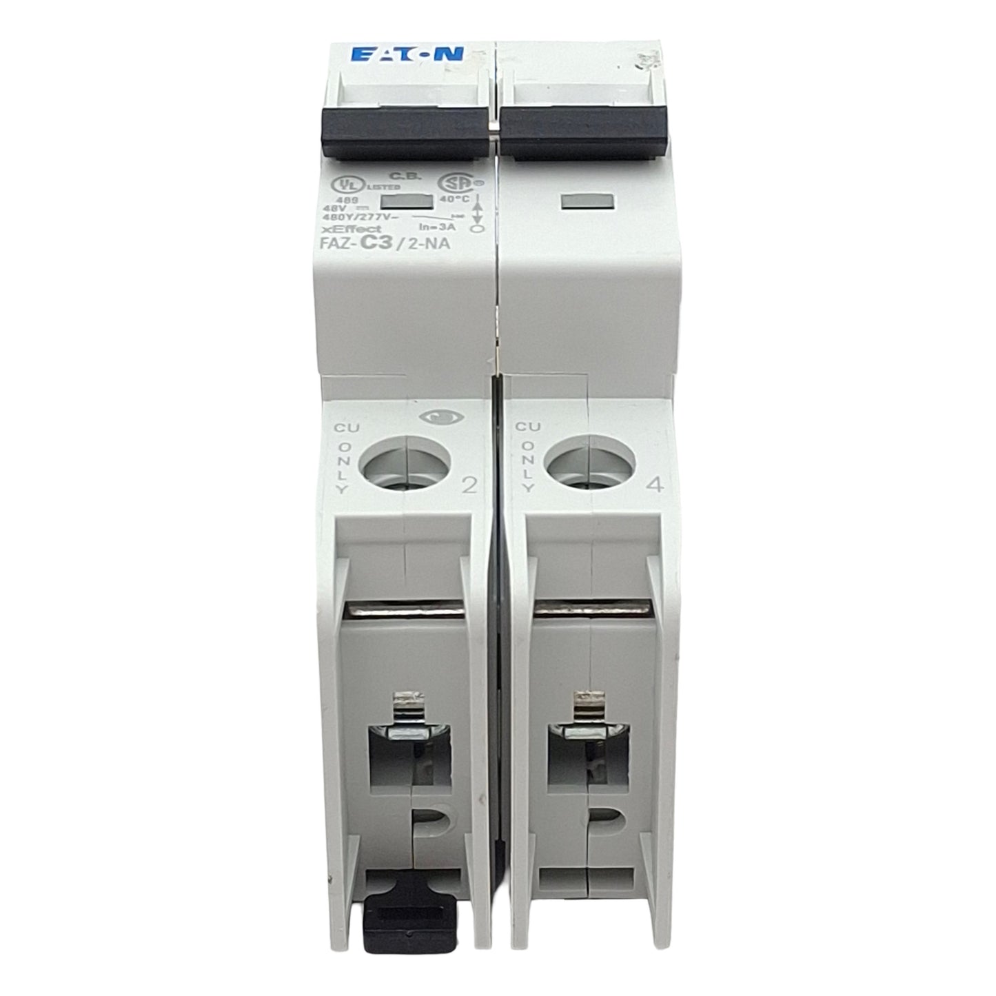 Used Eaton FAZ-C3/2-NA Circuit Breaker, 2-Poles, 3A 48VDC 480Y/277VAC, DIN Rail
