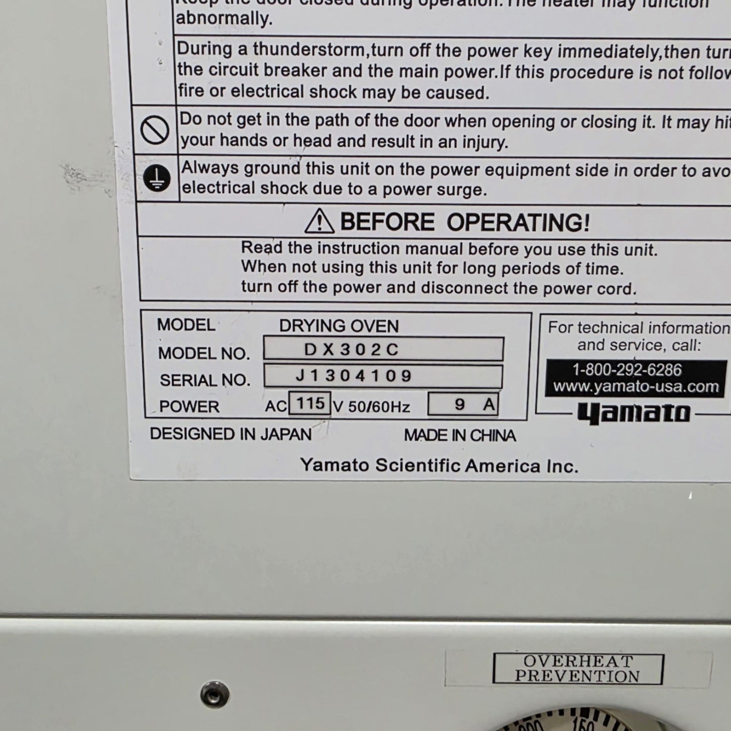Used Yamato DX302C Natural Convection Benchtop Oven 28L, Amb+5°C To 300°C, 115VAC 9A