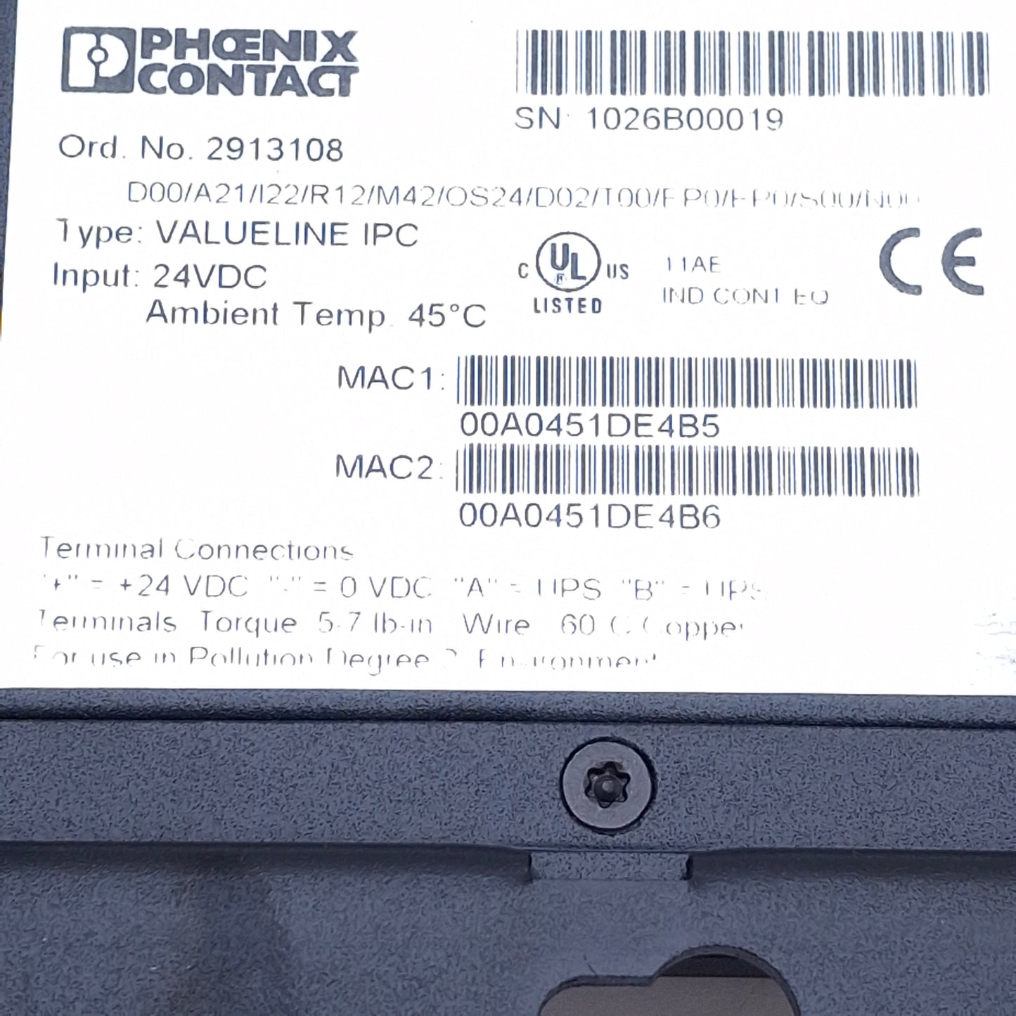Used Phoenix Contact 2913108 Industrial PC, 1.5GHz Core 2 Duo, 3GB DDR RAM *No HDD*