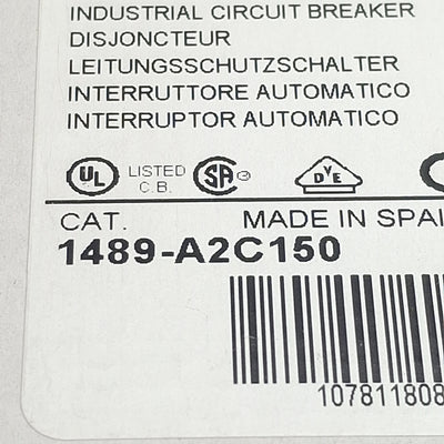 New Allen Bradley 1489-A2C150 Circuit Breaker, 2-Pole, 480Y/277VAC 15A, DIN Rail