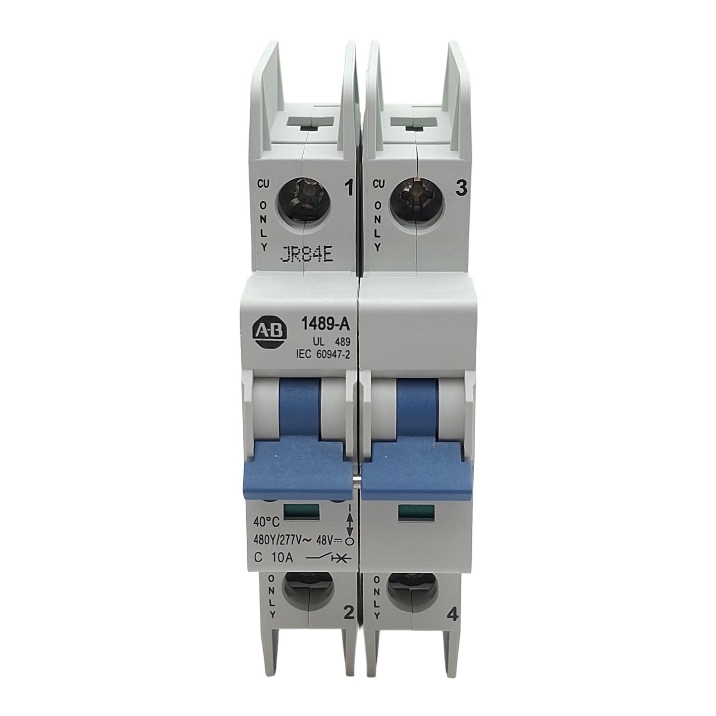 New Allen Bradley 1489-A2C100 Circuit Breaker, 2-Pole, 10A 48VDC/277VAC, DIN Rail