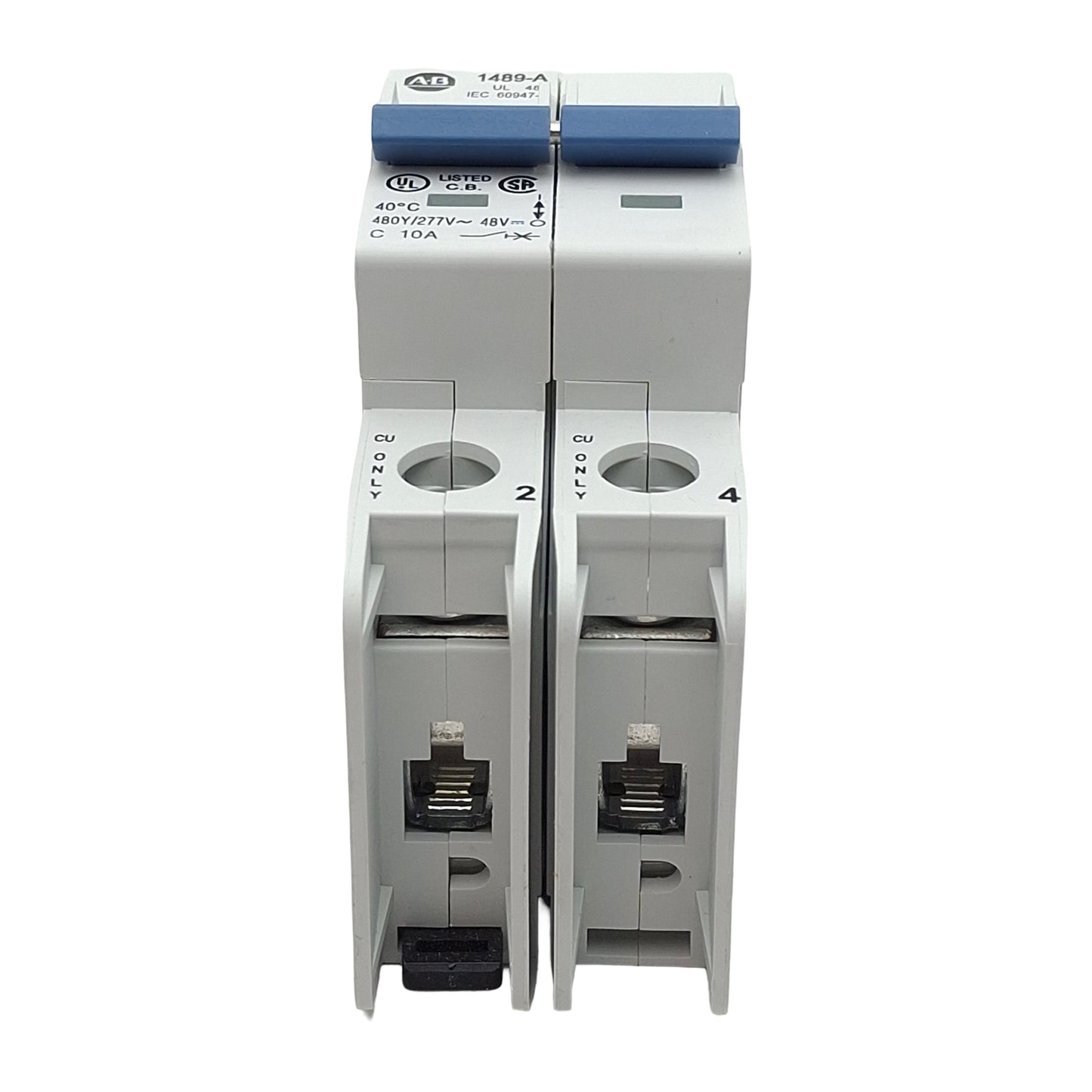 New Allen Bradley 1489-A2C100 Circuit Breaker, 2-Pole, 10A 48VDC/277VAC, DIN Rail