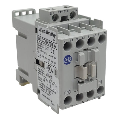 Used Allen Bradley 100-C09UEJ01 Circuit Breaker, 3-Pole NO, 9A 600VAC, 24VDC Coil