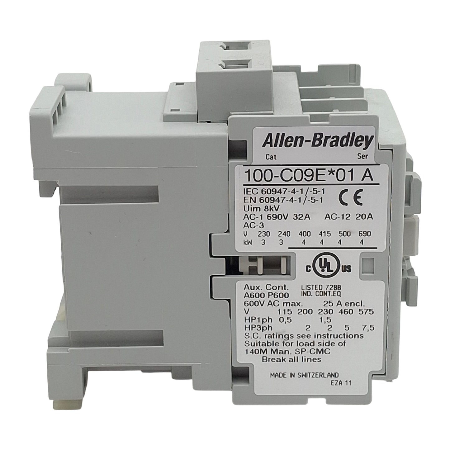 Used Allen Bradley 100-C09UEJ01 Circuit Breaker, 3-Pole NO, 9A 600VAC, 24VDC Coil
