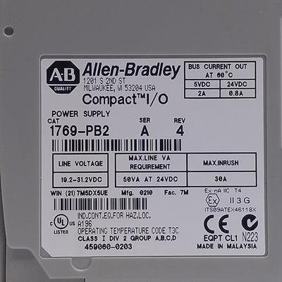 Used Allen Bradley 1769-PB2 Compact I/O Power Supply 24VDC Input, 5/24VDC Output