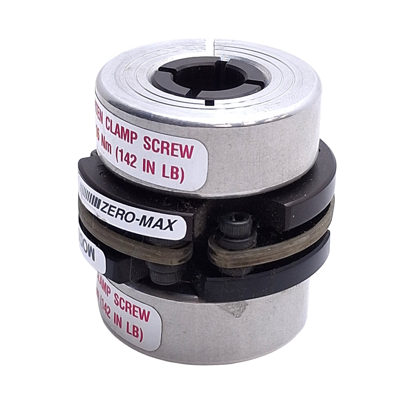Used Zero Max Model 6-18AC Rigid Coupler, 3/8in to 1/2in Bore, 180in-lbs, 1.85in OD