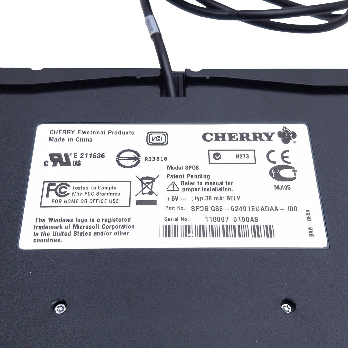 Used Cherry SPOS G86-62401EUADAA-/00 Compact Keyboard W/ Trackpad 106 Key, USB-A, 96%