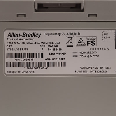 Used Allen Bradley 1769-L36ERMS 1784-SD1/A Compact GuardLogix Safety CPU, EtherNet/IP
