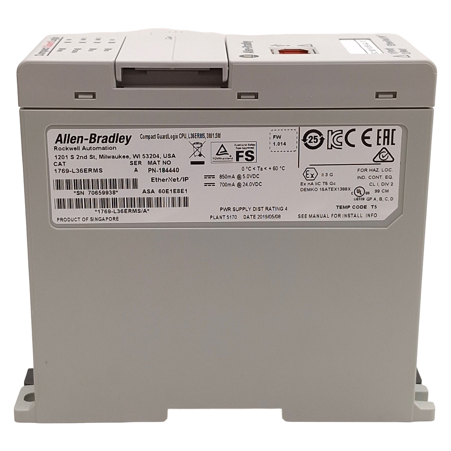 Used Allen Bradley 1769-L36ERMS 1784-SD1/A Compact GuardLogix Safety CPU, EtherNet/IP
