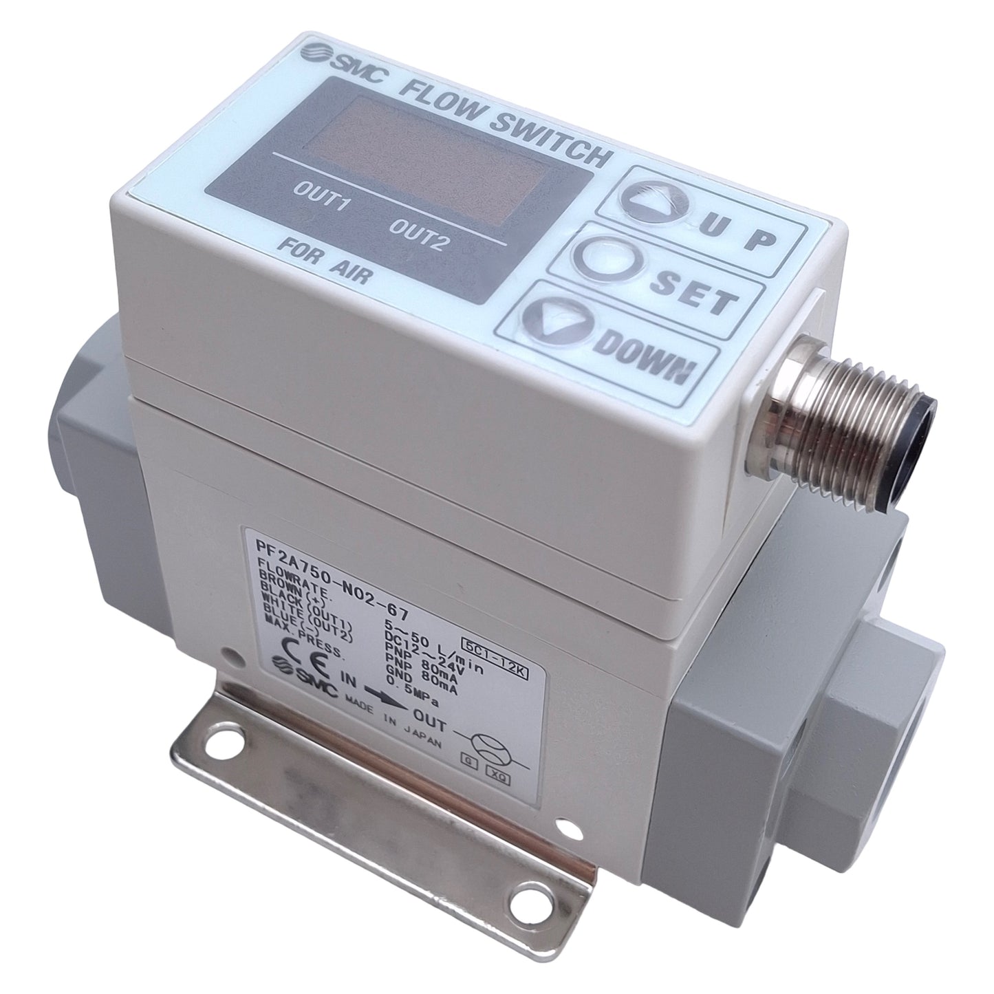 Used SMC PF2A750-N02-67 Digital Flow Switch, PNP, 5-50L/min, 1/4in NPT, 12-24VDC