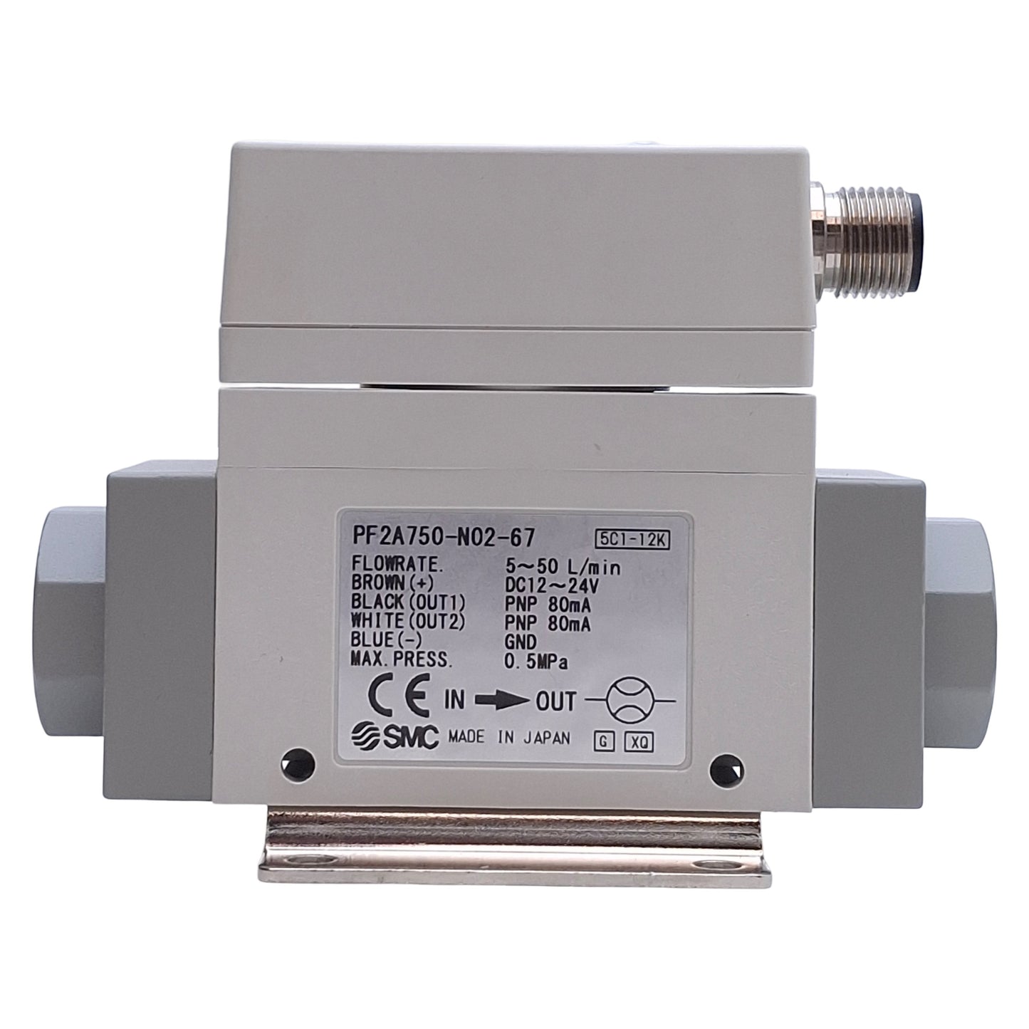 Used SMC PF2A750-N02-67 Digital Flow Switch, PNP, 5-50L/min, 1/4in NPT, 12-24VDC