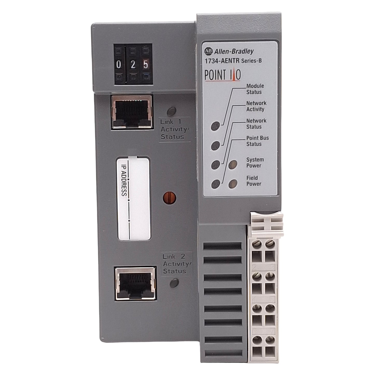 Used Allen Bradley 1734-AENTR POINT I/O Network Adapter, 2-Port, EtherNet/IP, 24VDC