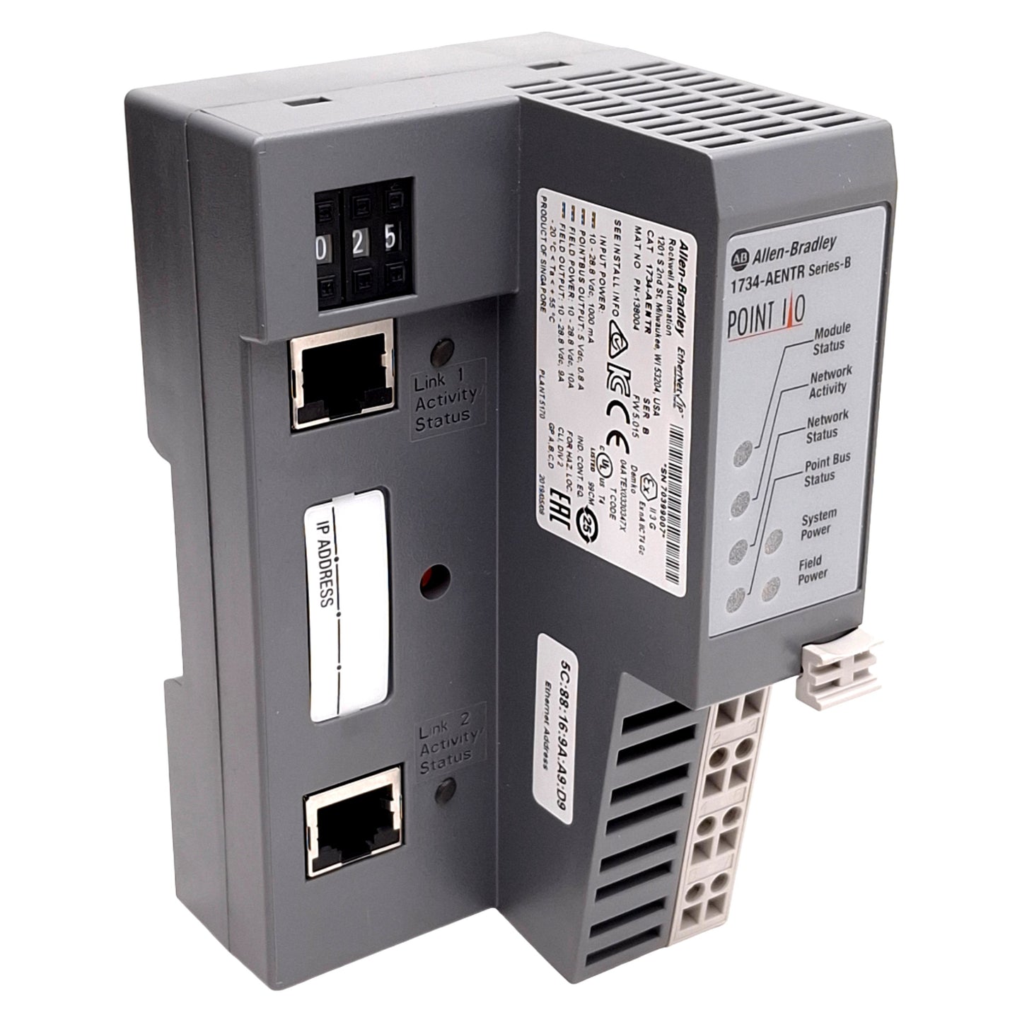 Used Allen Bradley 1734-AENTR POINT I/O Network Adapter, 2-Port, EtherNet/IP, 24VDC